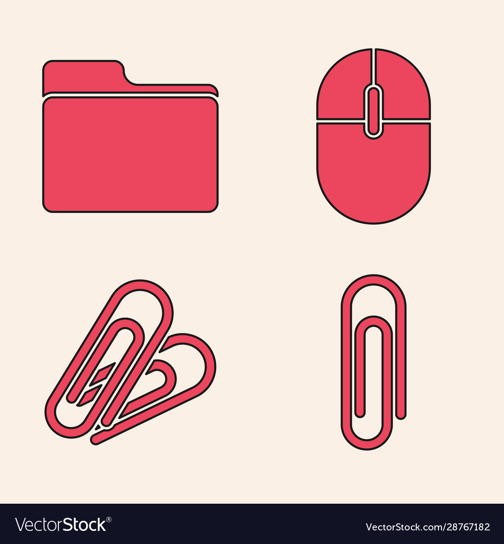 Set paper clip document folder computer mouse vector image Set paper clip document folder computer mouse
