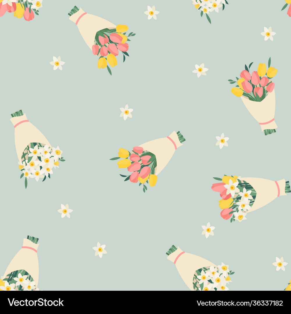Spring Tulip Bouquet Pattern Royalty Free Vector Image