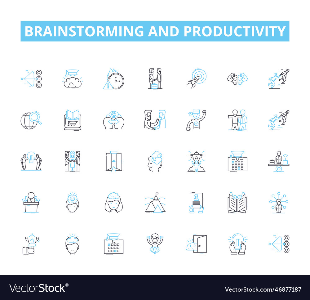 Brainstorming and productivity linear icons set vector image Brainstorming and productivity linear icons set