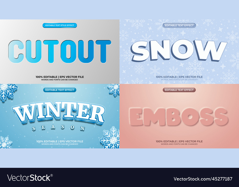 Bundle of editable text effect design set vector image Bundle of editable text effect design set