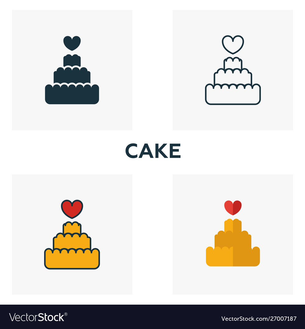 Cake icon set four elements in different styles vector image Cake icon set four elements in different styles