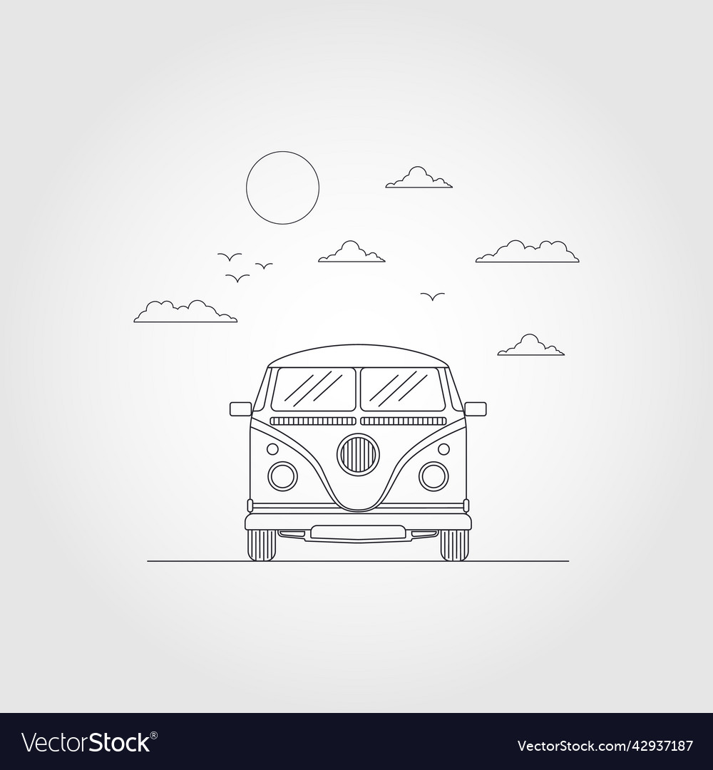 Camper van thin line icon travel symbol Royalty Free Vector