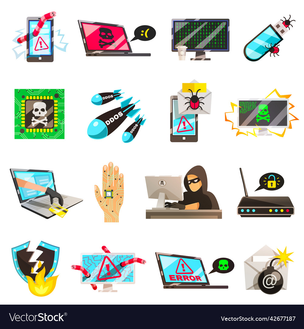 Computer criminal icons collection Royalty Free Vector Image