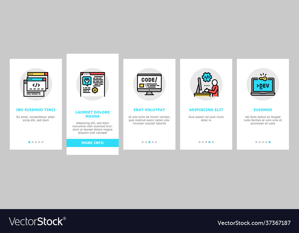 Dev code occupation onboarding icons set vector image Dev code occupation onboarding icons set