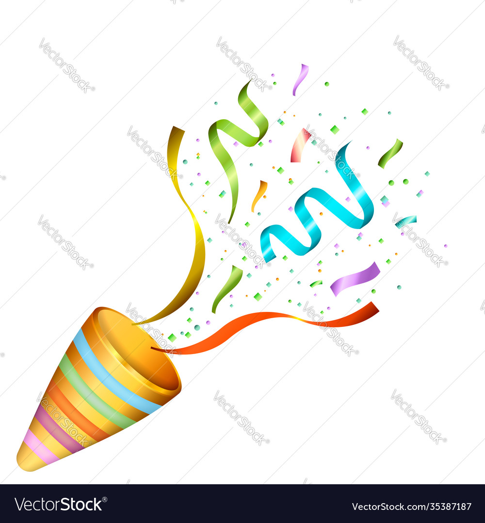 Exploding party poppers with confetti vector image Exploding party poppers with confetti