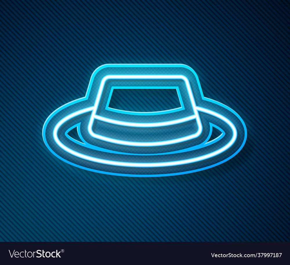 Glowing neon line man hat with ribbon icon