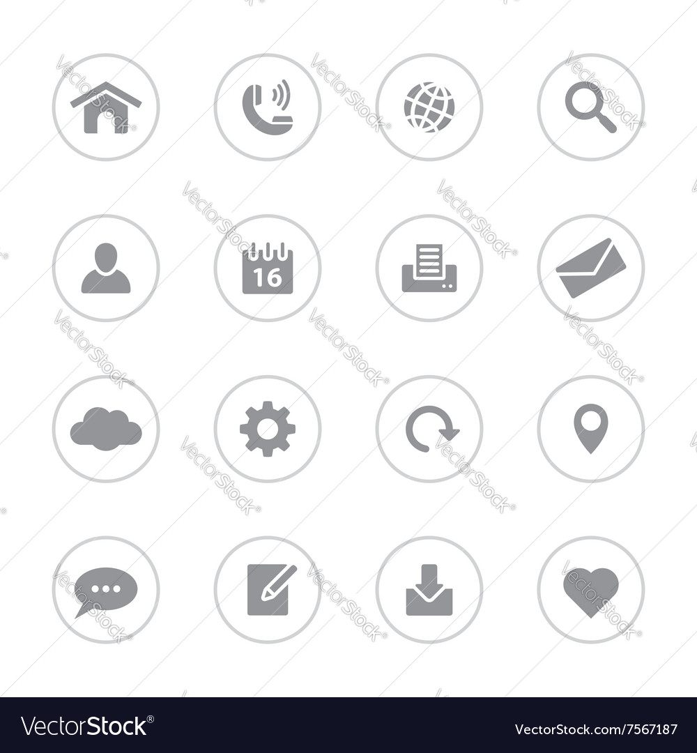 Gray simple flat icon set 1 with circle frame