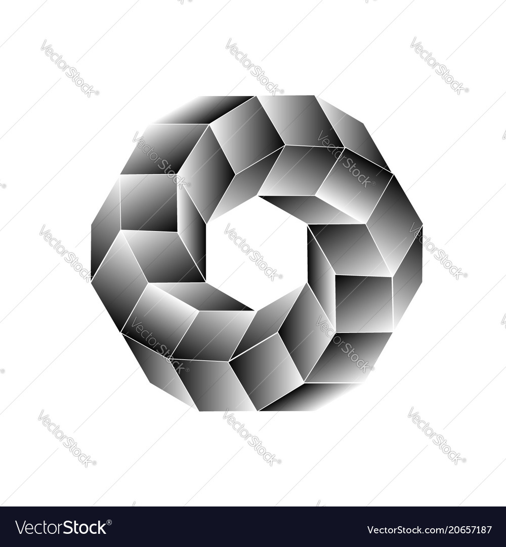 Hexagon and cubes with optical effect