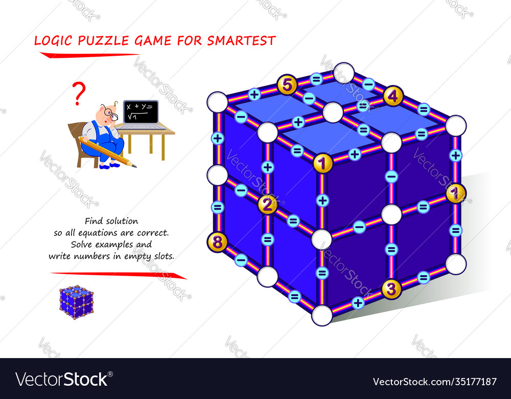 Math logic puzzle game for smartest find solution vector image Math logic puzzle game for smartest find solution