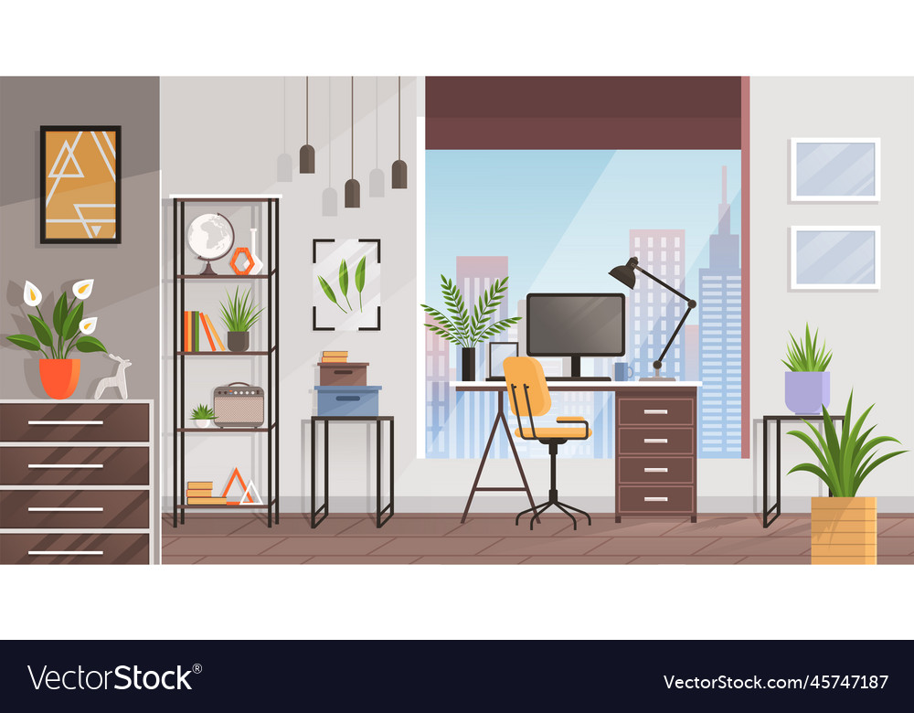 Modern home office interior remote workplace Vector Image