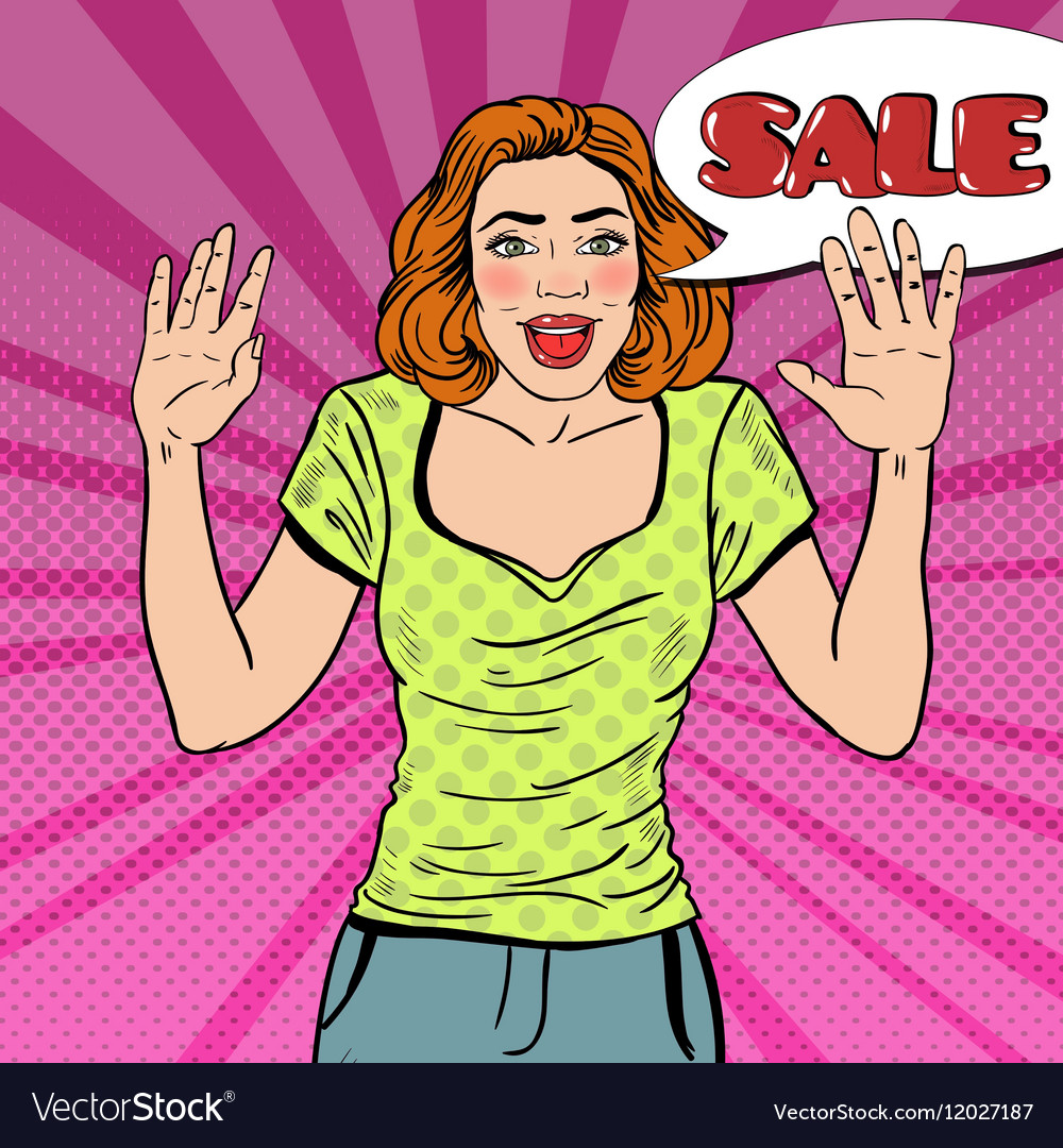 Pop Art Frau mit Comic Rede Blase Verkauf
