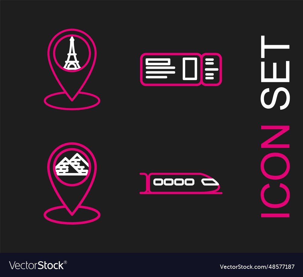 Set line train map pointer with egypt pyramids vector image Set line train map pointer with egypt pyramids