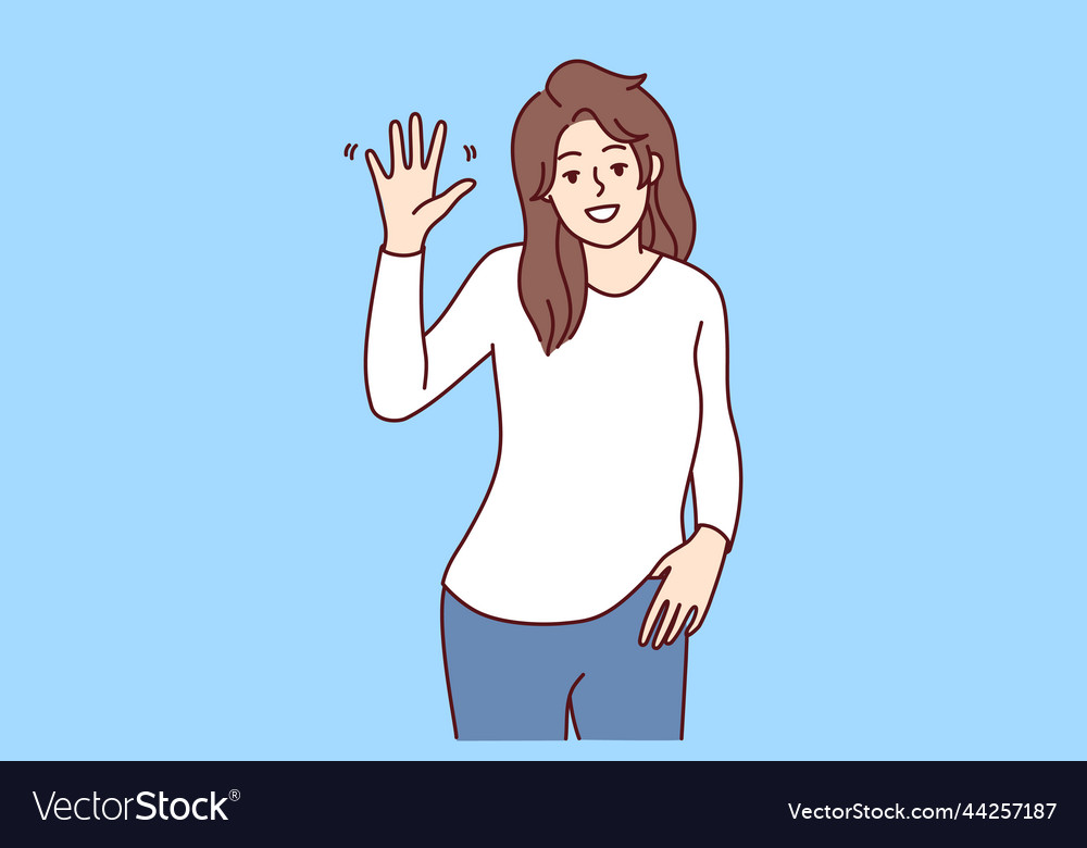 Smiling woman waving saying hello Royalty Free Vector Image Smiling woman waving saying hello Royalty Free Vector Image