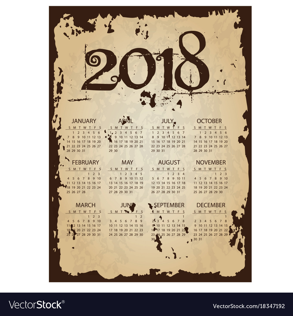 18 Simple Business Wall Calendar With Torn Old Vector Image