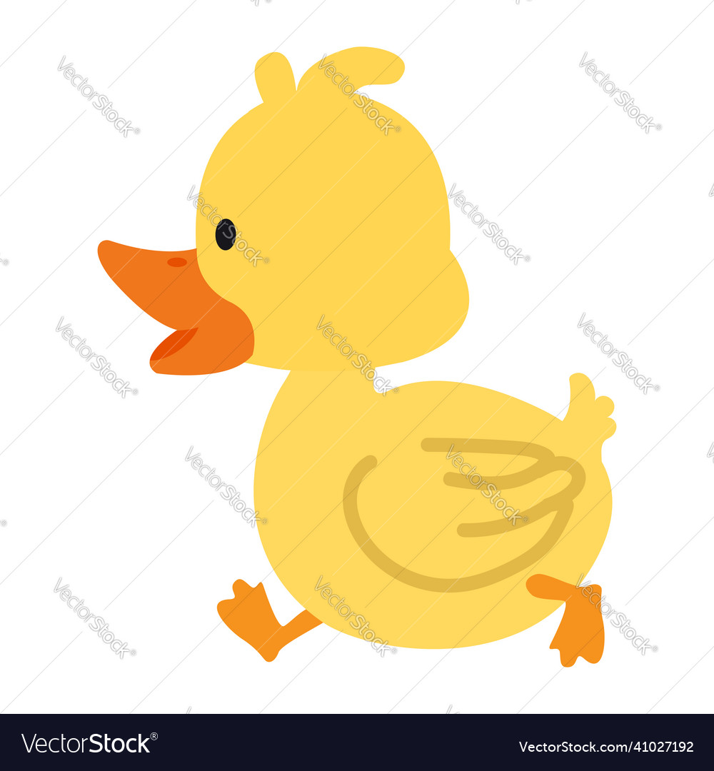 Cute little yellow duck walk flat Royalty Free Vector Image