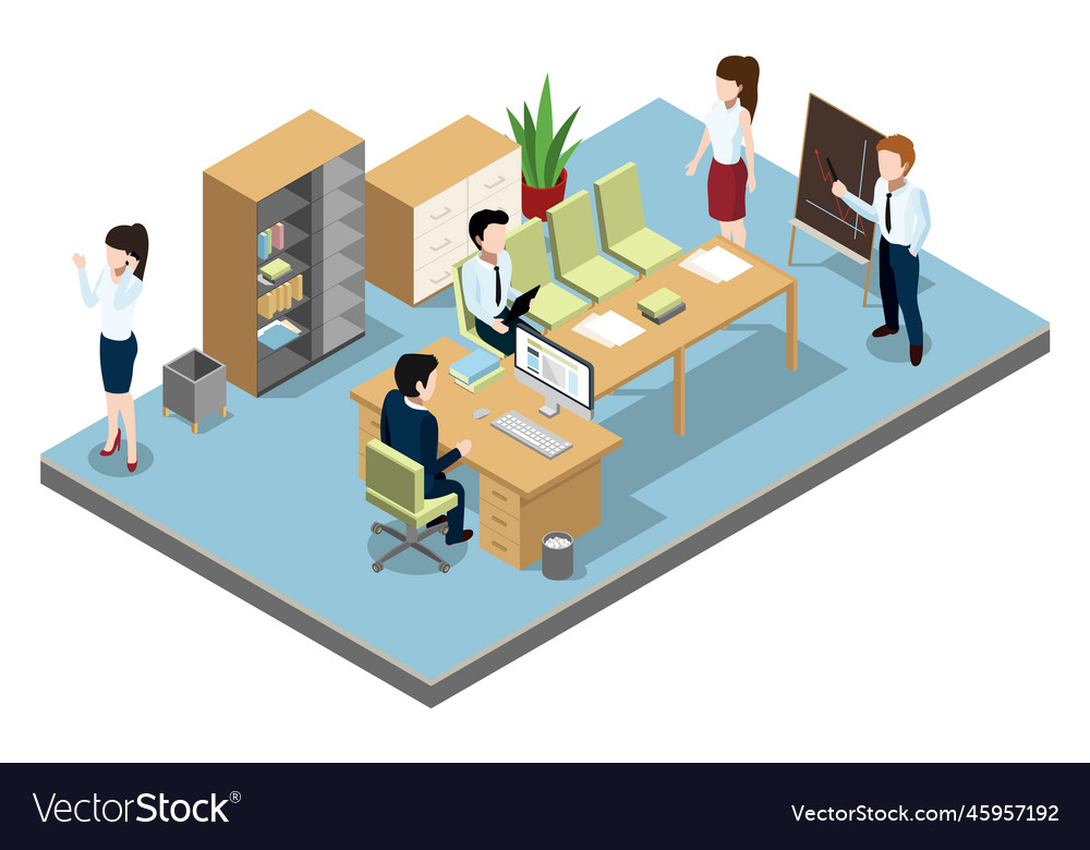 Isometric conference room with workers business Vector Image