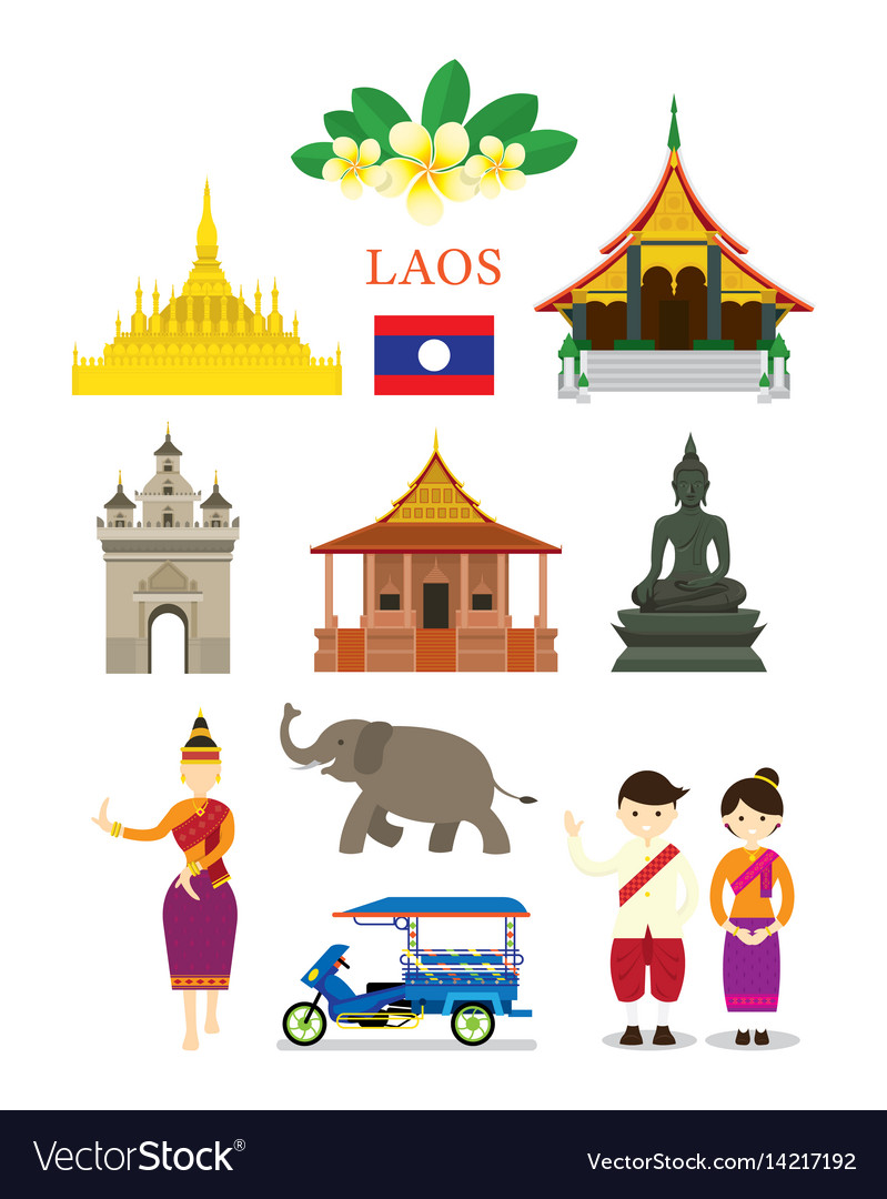 Laos Landmarks And Culture Object Set Royalty Free Vector