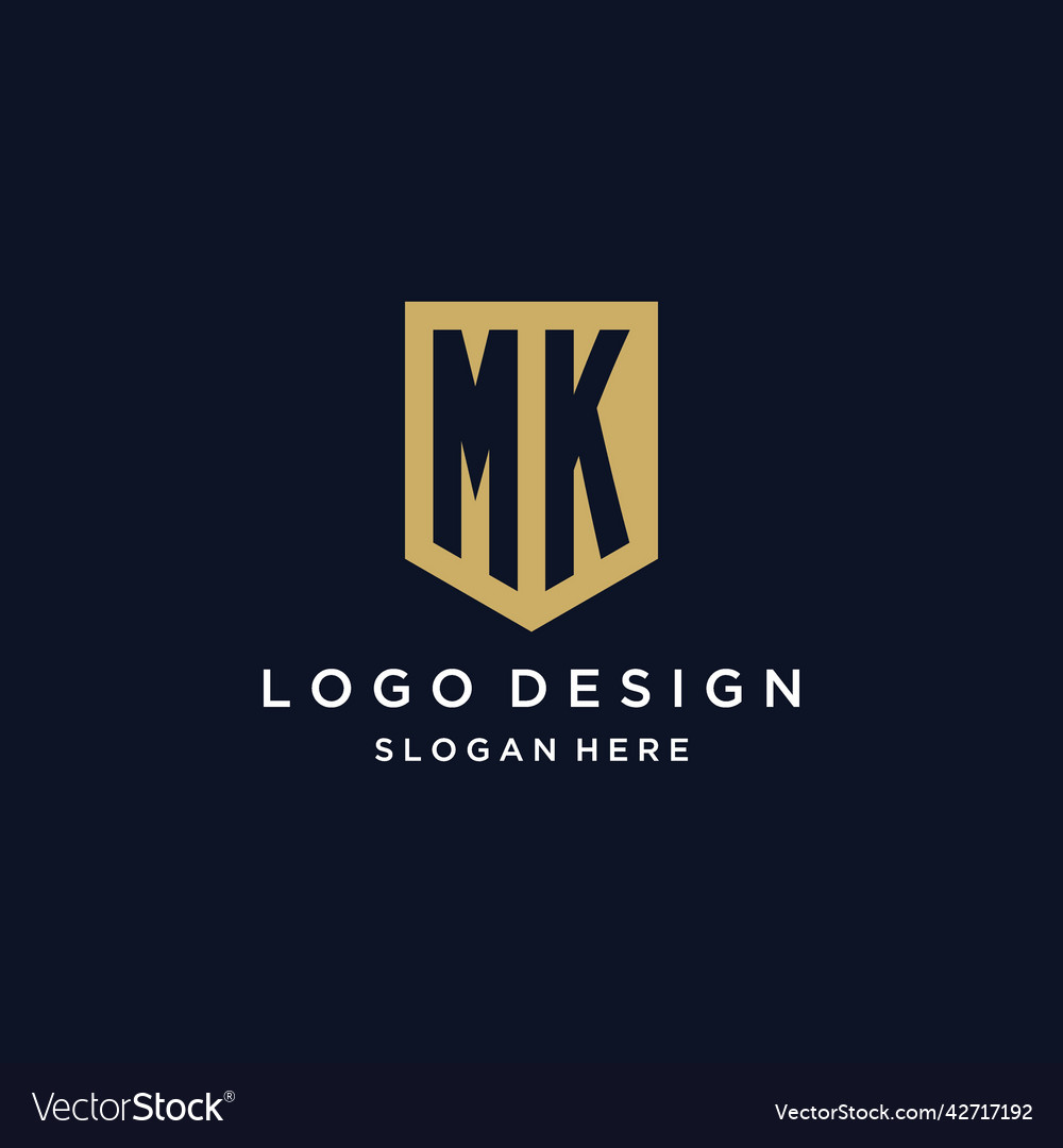 Mk monogram initials logo design with shield icon Vector Image Mk monogram initials logo design with shield icon