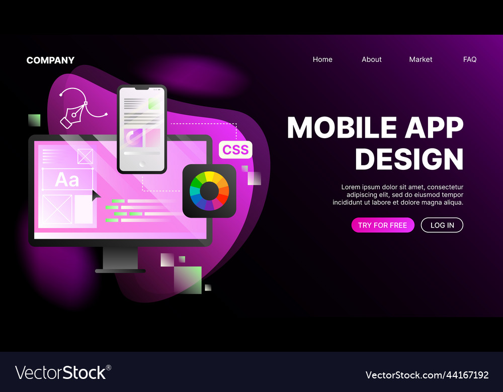 Mobile app design website page horizontal