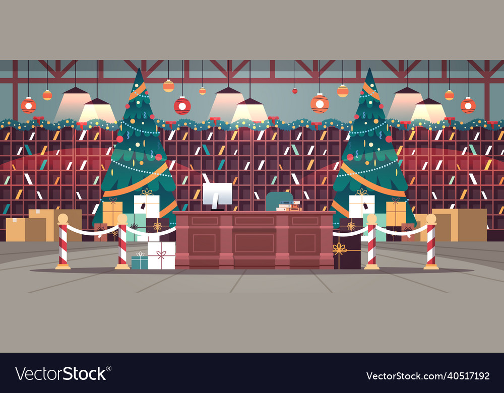 No people santa claus factory with gifts Vector Image