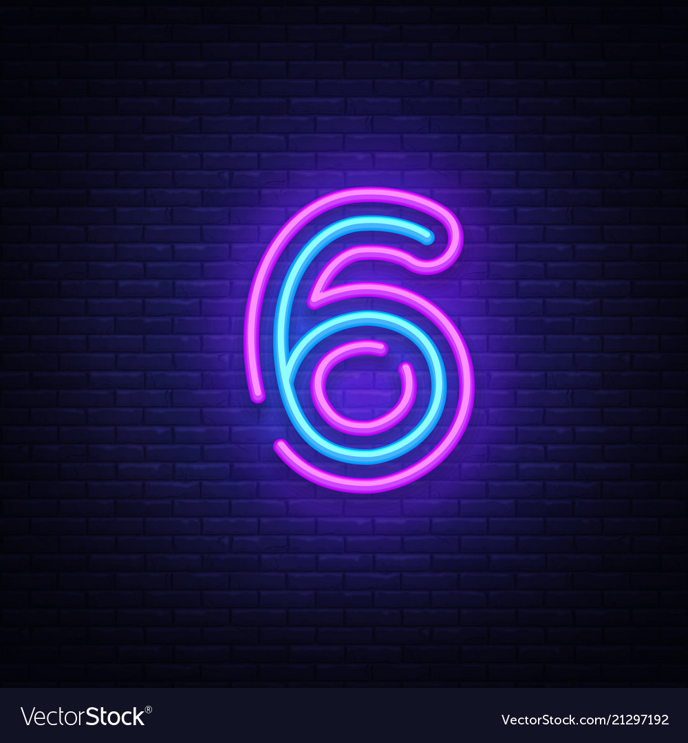 Number six symbol neon sign number six Royalty Free Vector