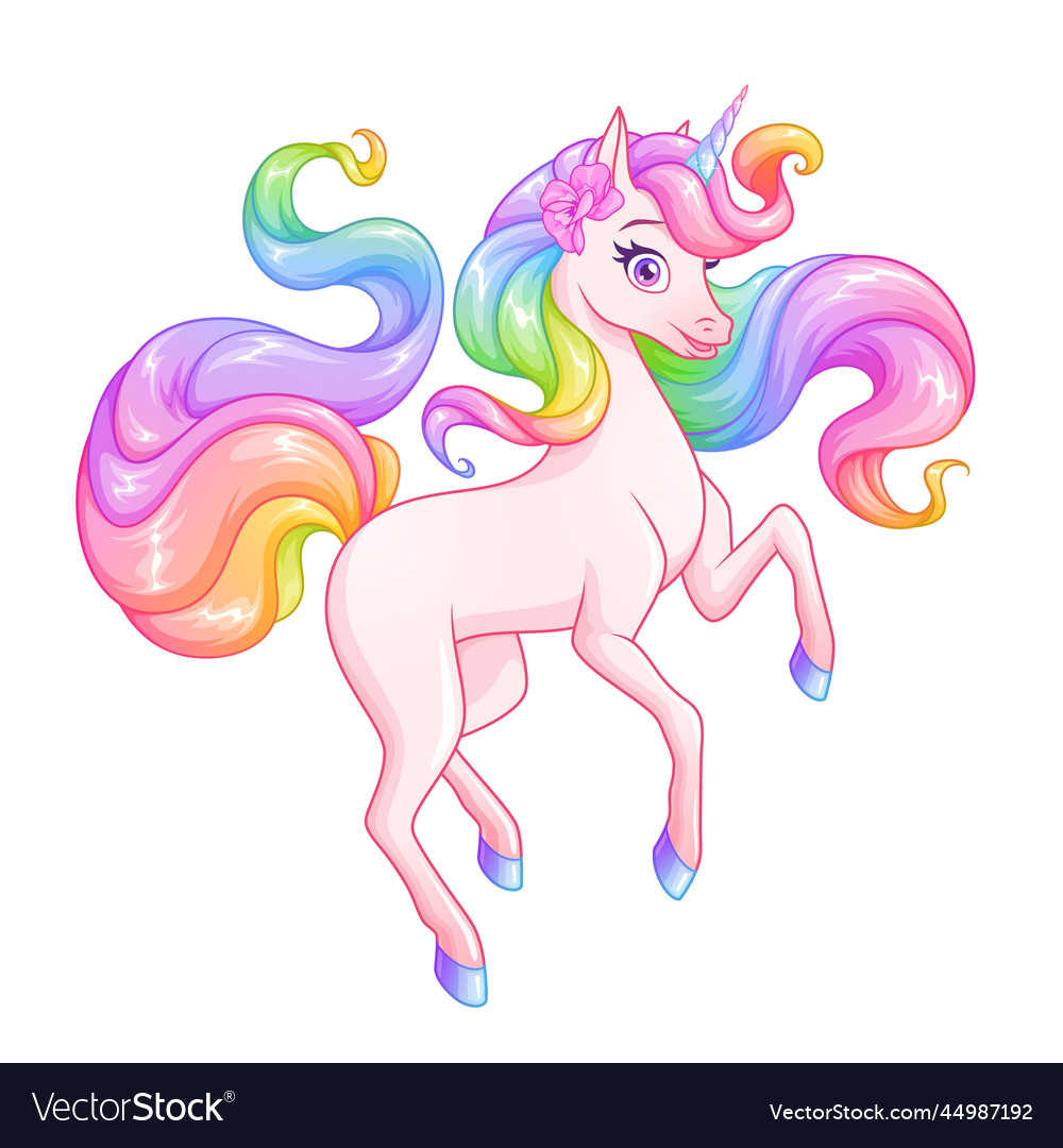 Rosa Einhorn mit Rainbow Mane und Tail
