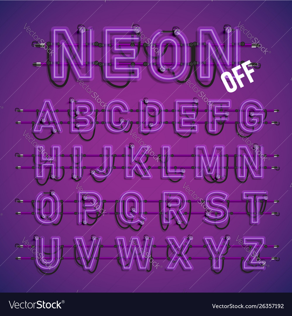 Realistic neon font with wires and console vector image Realistic neon font with wires and console