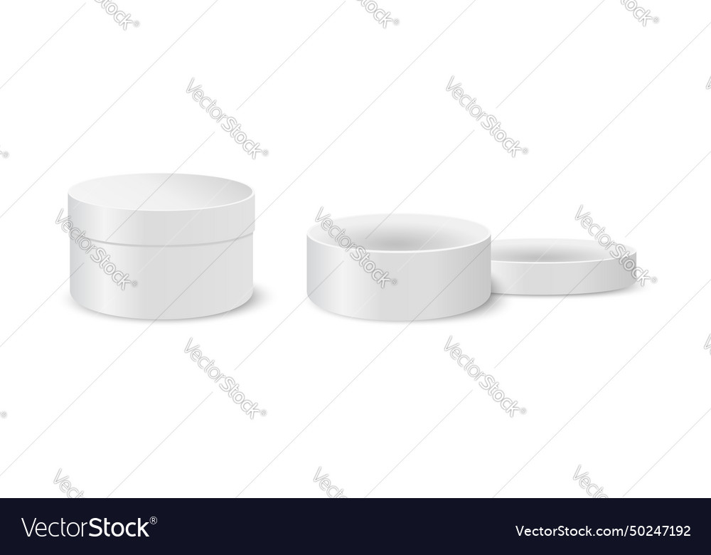 Round cardboard boxes closed and open containers Vector Image Round cardboard boxes closed and open containers