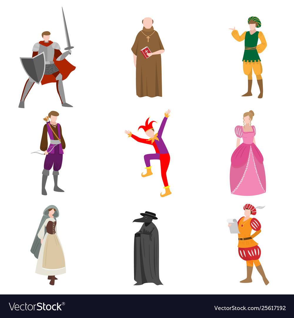 Set different medieval people in colorful