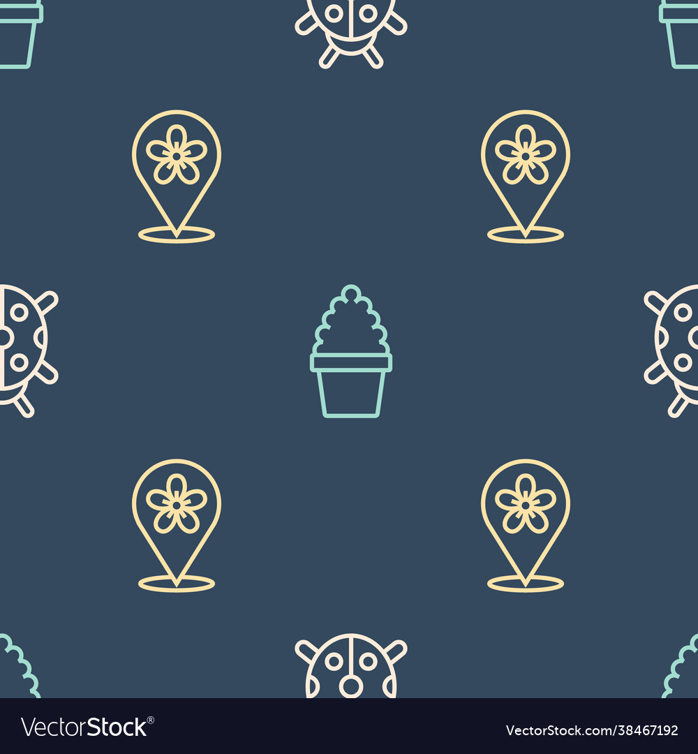 Set line ladybug location with flower and cactus vector image Set line ladybug location with flower and cactus