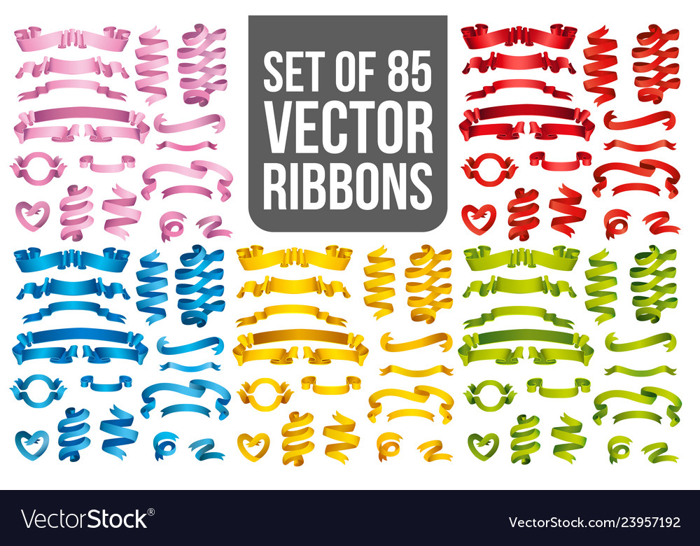 Set of realistic color ribbons element vector image Set of realistic color ribbons element