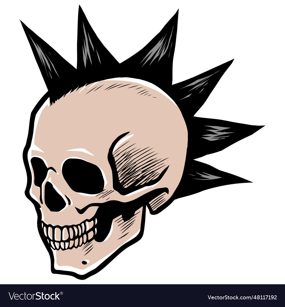 Skull punk head drawing art Royalty Free Vector Image