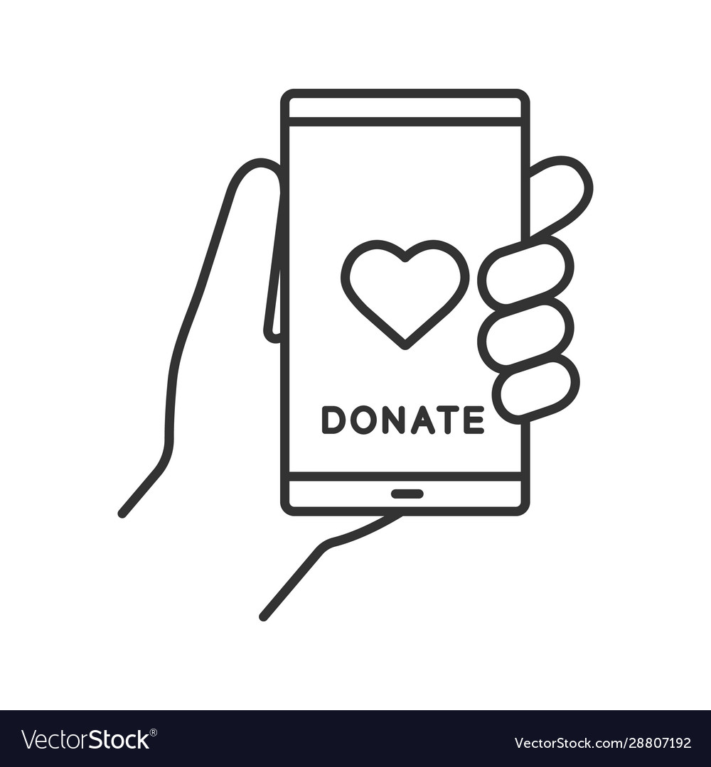 Smartphone donation app linear icon Royalty Free Vector