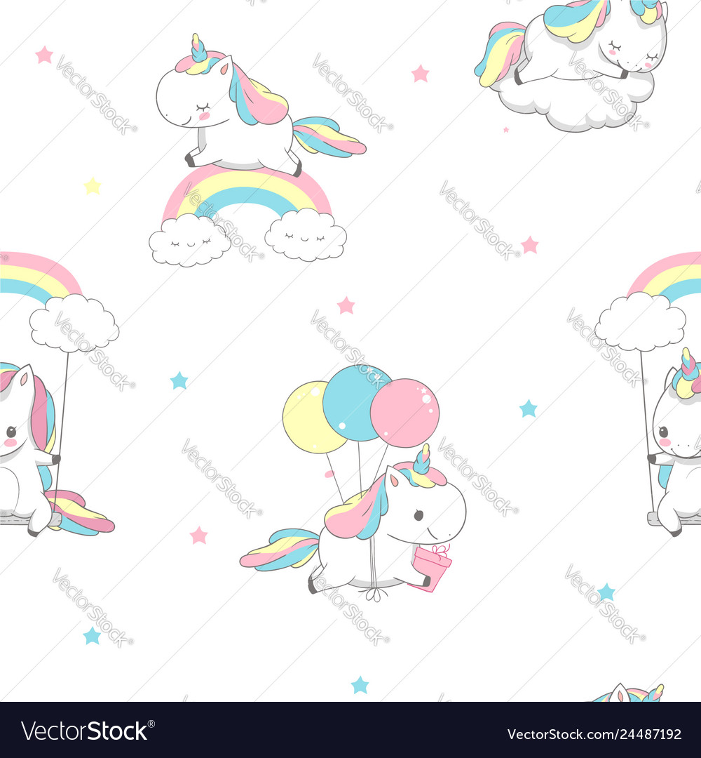Unicorn over rainbow children seamless pattern vector image Unicorn over rainbow children seamless pattern