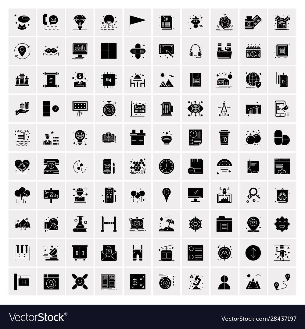 100 solid business icons for web and print Vector Image 100 solid business icons for web and print