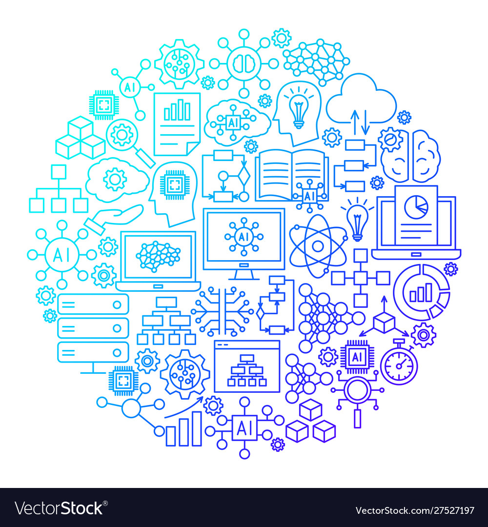 Artificial intelligence line icon circle design vector image Artificial intelligence line icon circle design