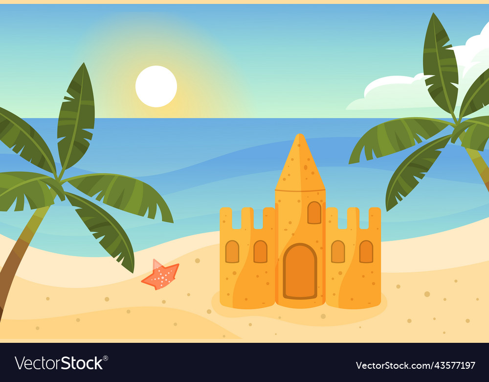 Beach and sandcastle vector image Beach and sandcastle
