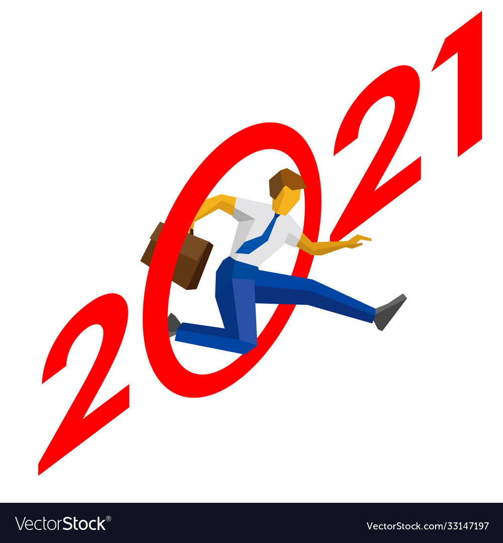 Businessman jump throw zero in number 2021