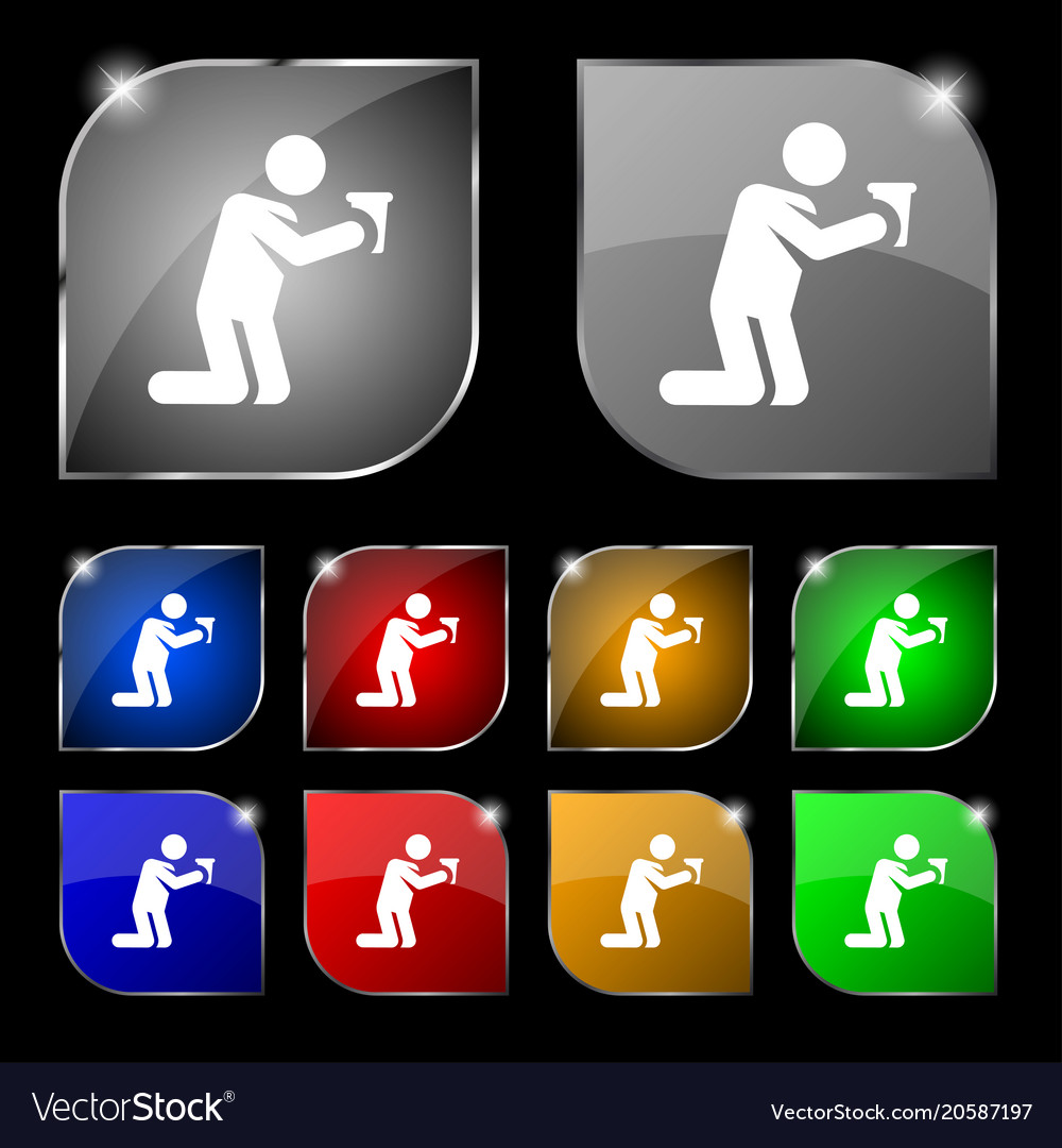 Colorful icons and signs in the form of a button