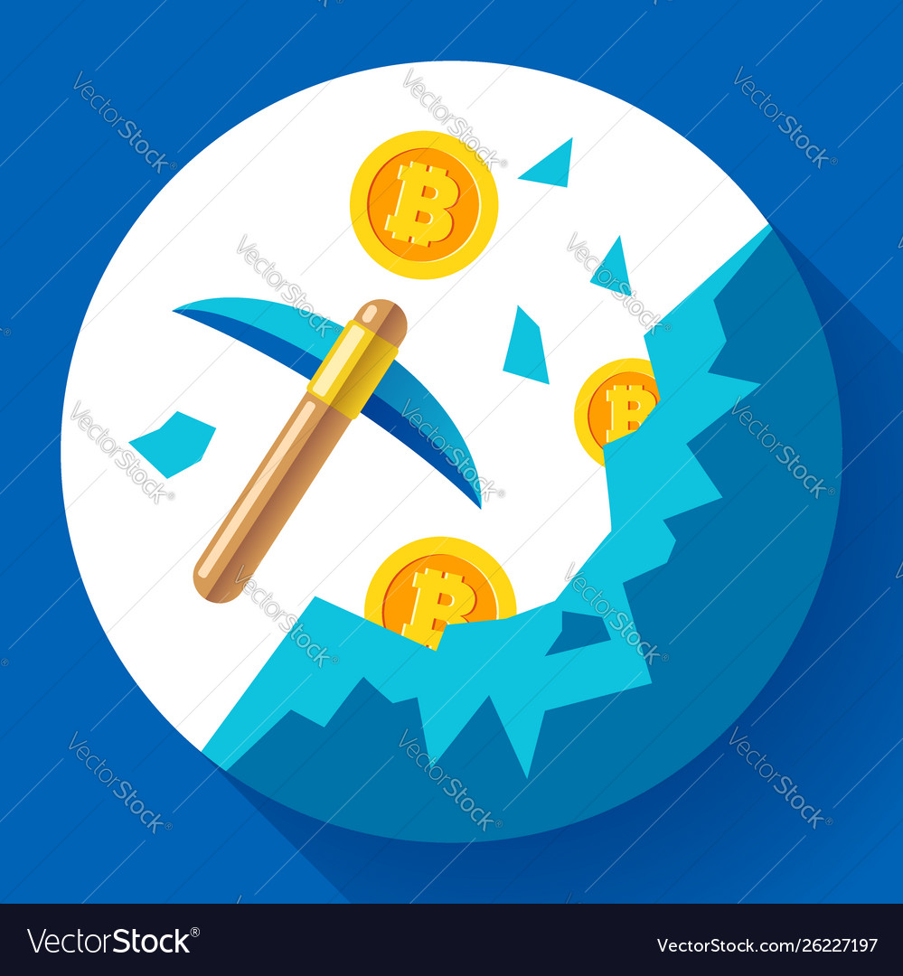 Cryptocurrency mining icon concept with pickaxe vector image Cryptocurrency mining icon concept with pickaxe