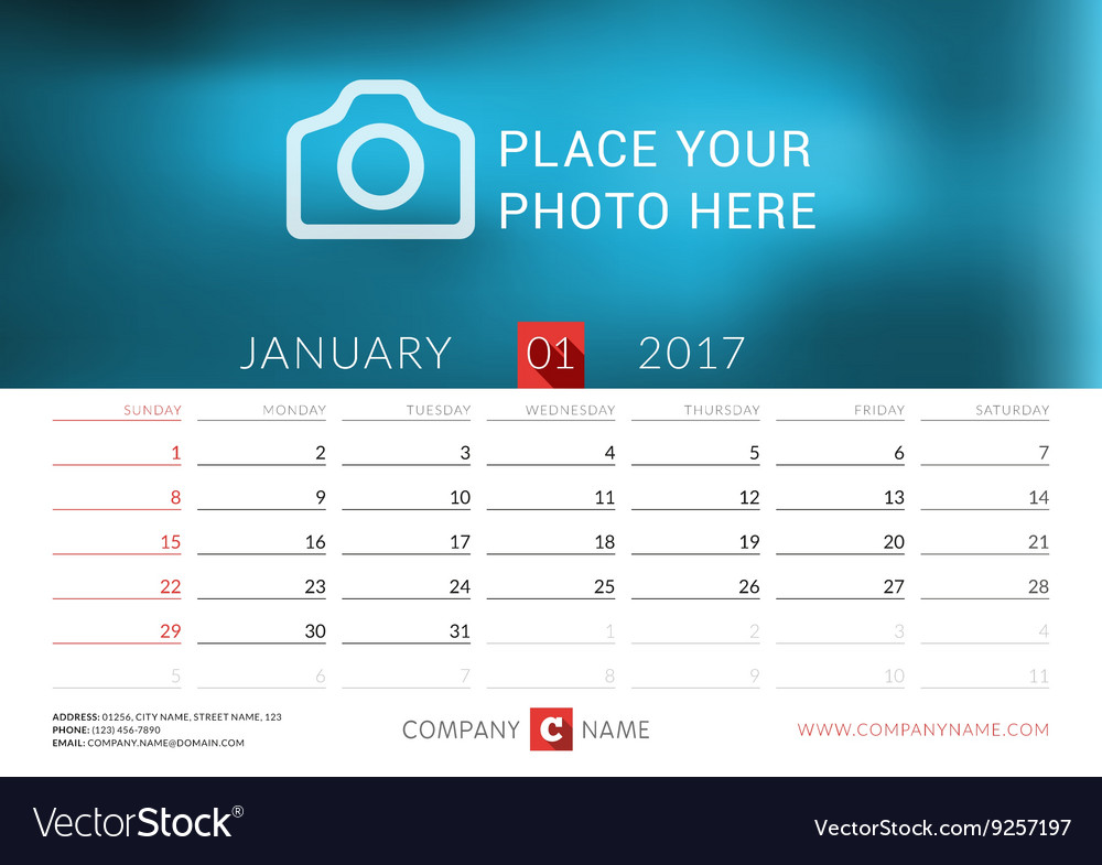 Desk calendar for 2017 year print template