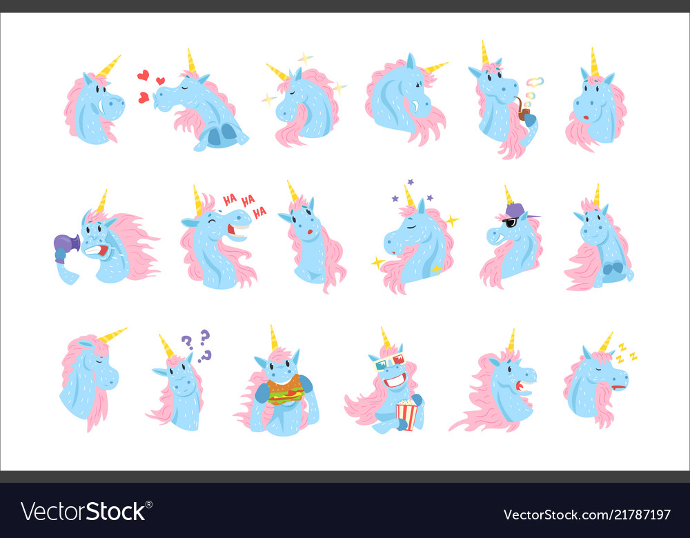 Funny unicorn characters with different emotions vector image Funny unicorn characters with different emotions
