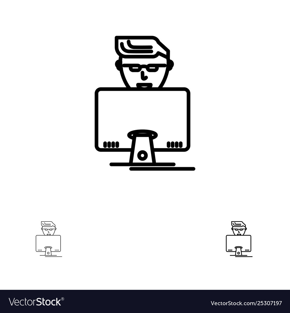 Hacker user gamer programmer bold and thin black vector image Hacker user gamer programmer bold and thin black