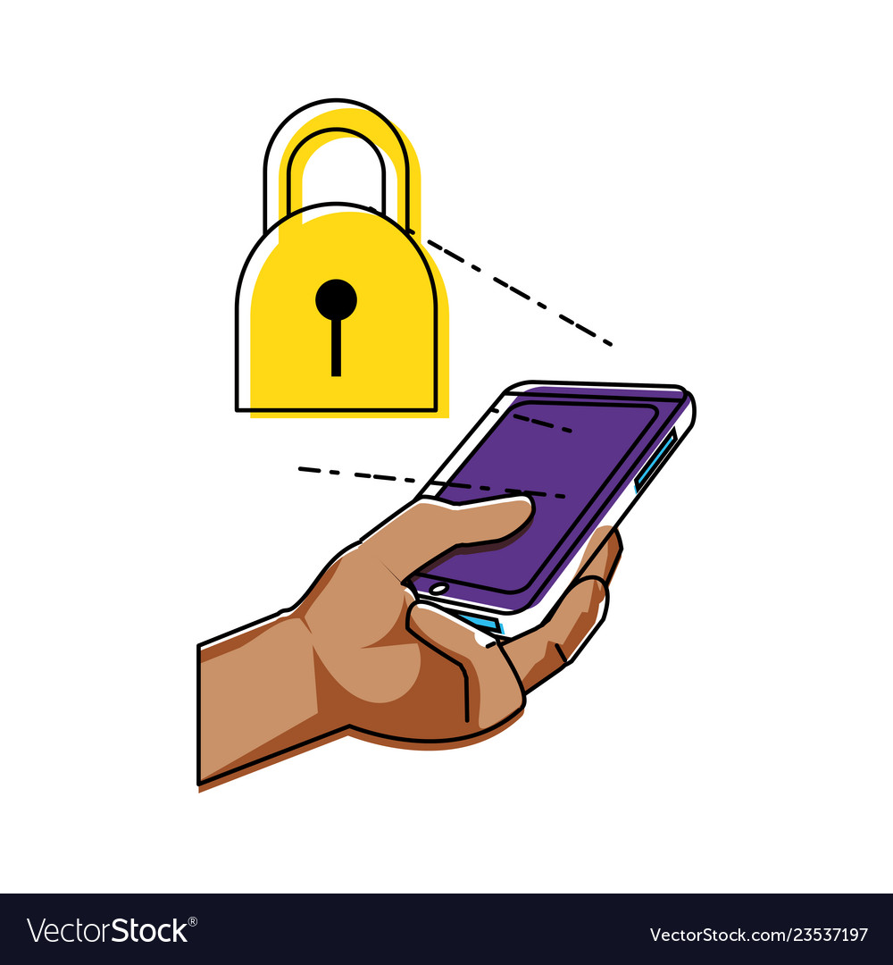 Hand using smartphone with padlock