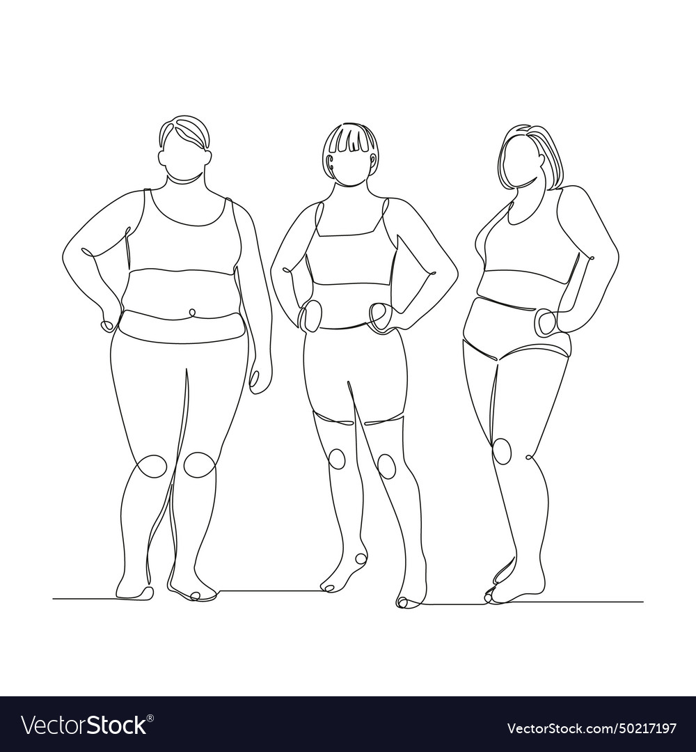 One line continuous drawing of three plus size
