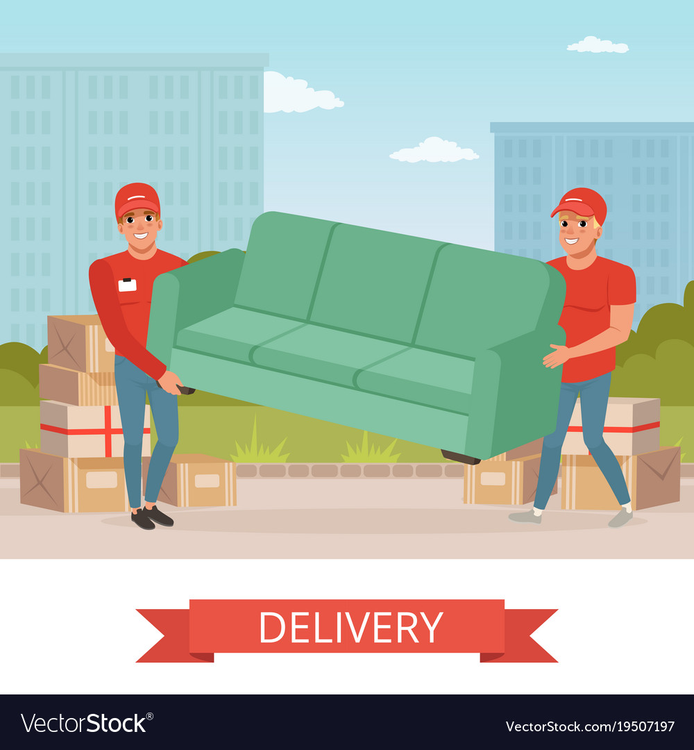 Strong Guys Carrying Sofa Cartoon Couriers Vector Image