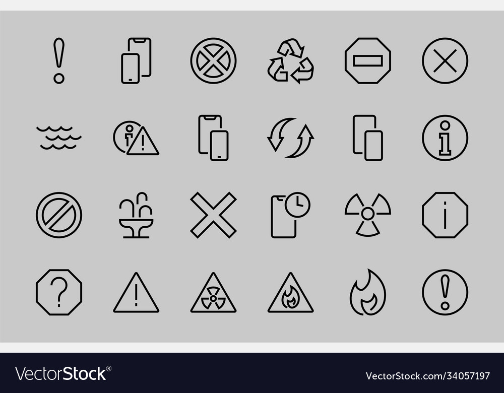 Warnings simple set thin line icons