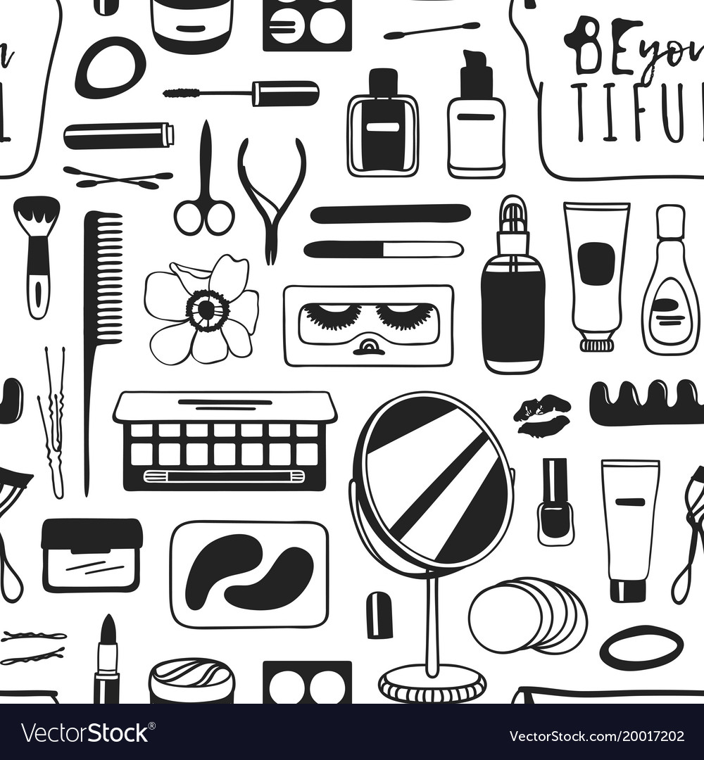 Hand drawn seamless pattern with cosmetics actual Vector Image