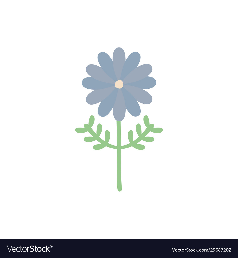 Isolated blue flower with leaves flat style icon