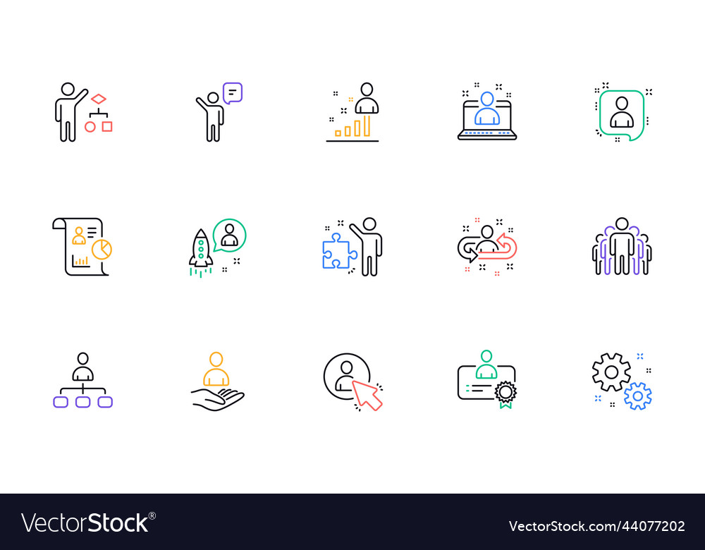 Management line icons business people algorithm